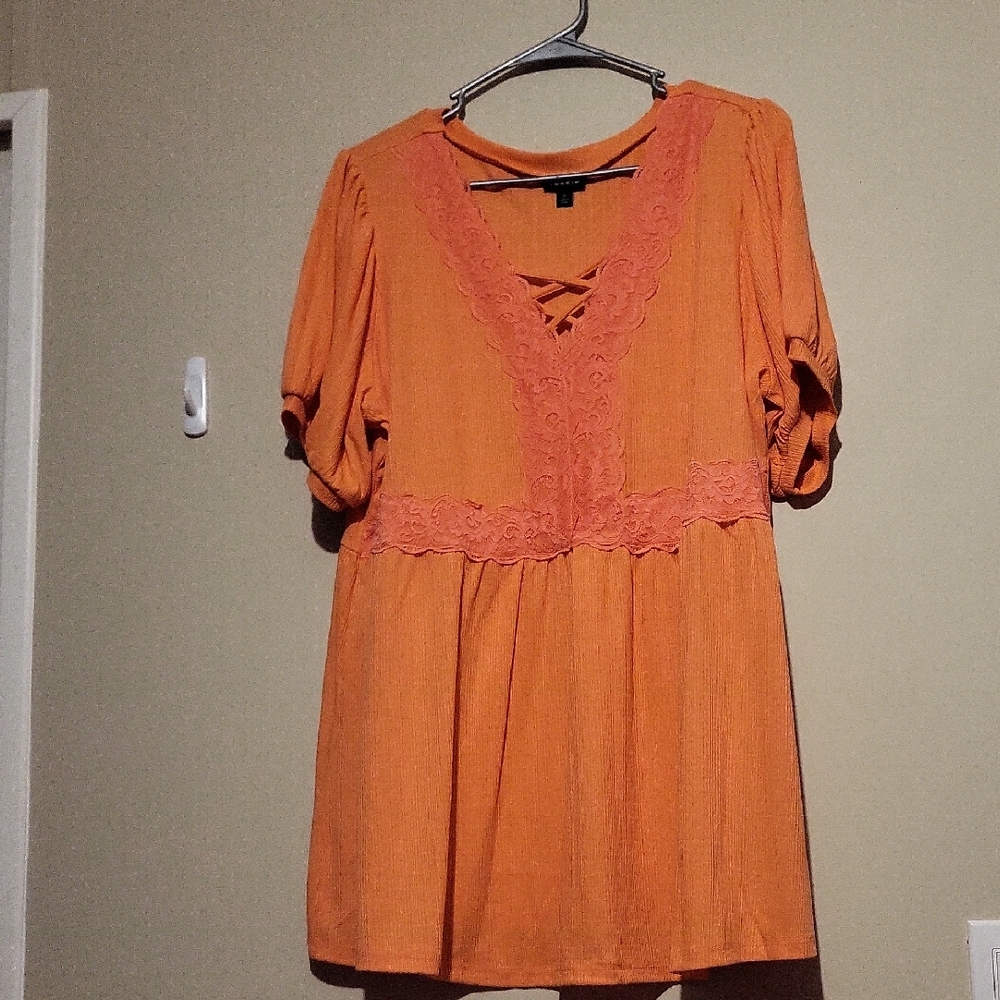 Orange Lace Detail Women's Top